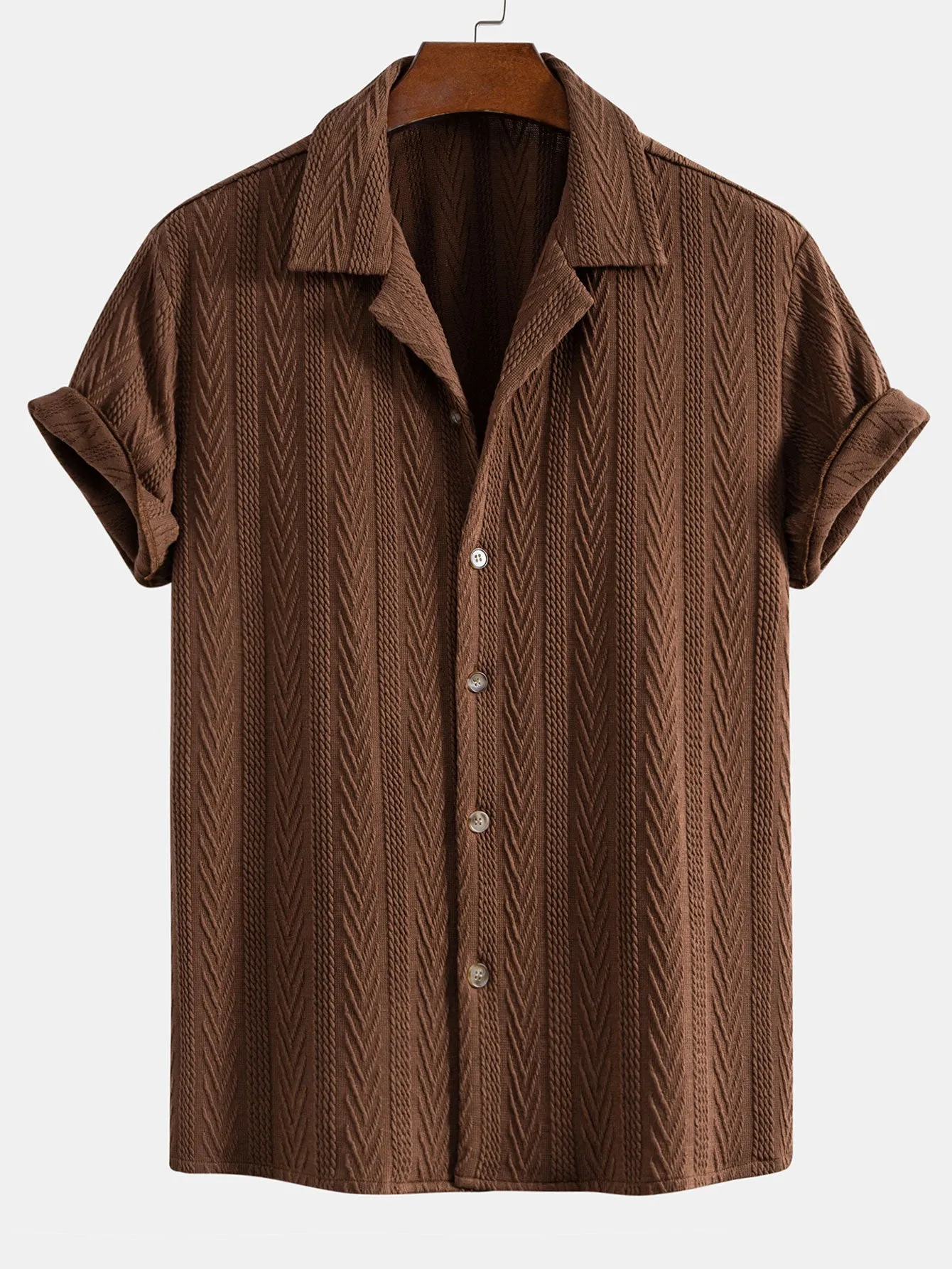 Texture Jacquard Cuban Shirt & Linen Cotton Blend Drawstring Shorts